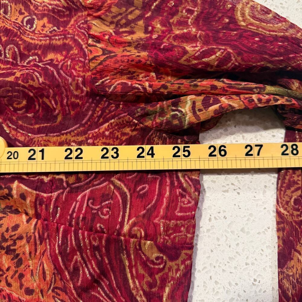 Coldwater Creek Burgundy Sheer Shimmer Paisley Blouse Boho Romantic Large Indie - Picture 8 of 9